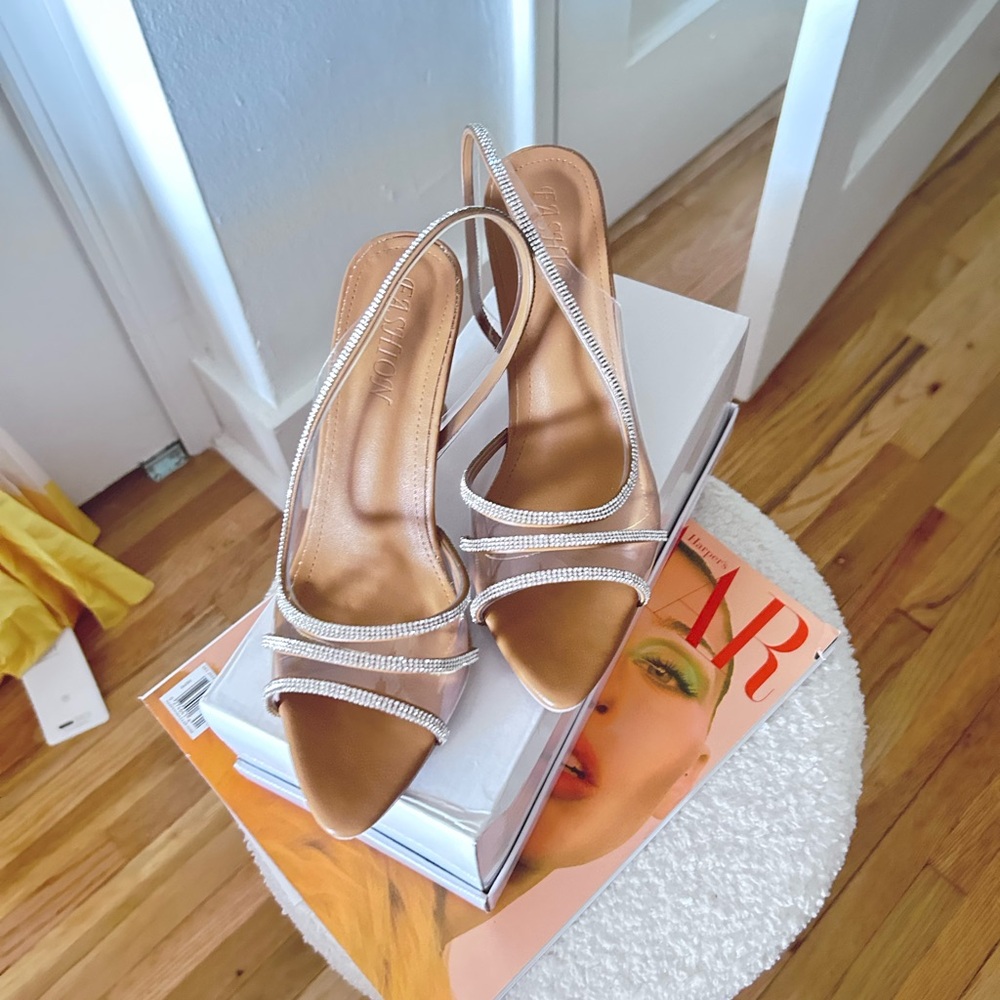 SHEIN heeled shoes size 36 Elegant Brown Slingback Heels with Rhinestone Accents